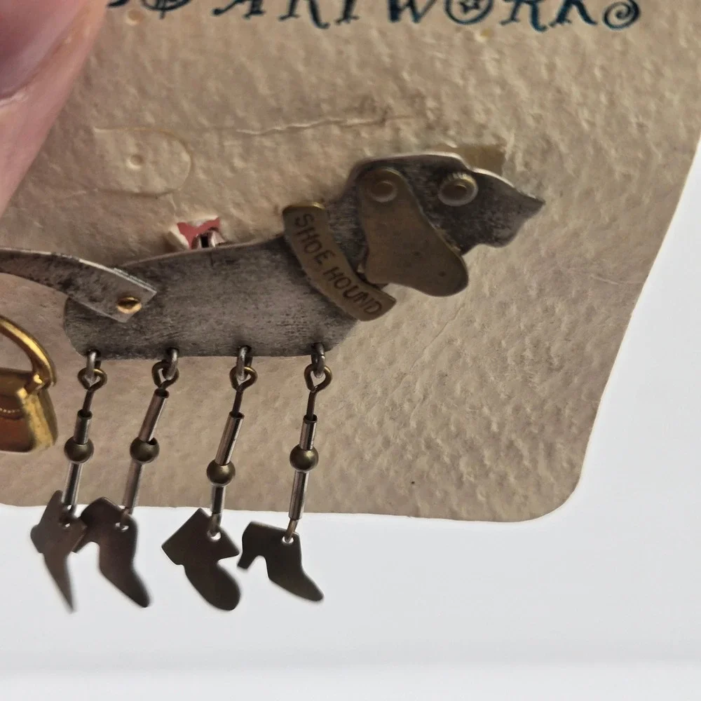 Deanna Hood Shoe Hound Brooch Pin Dangle Charms Dog Jewelry Card Like New